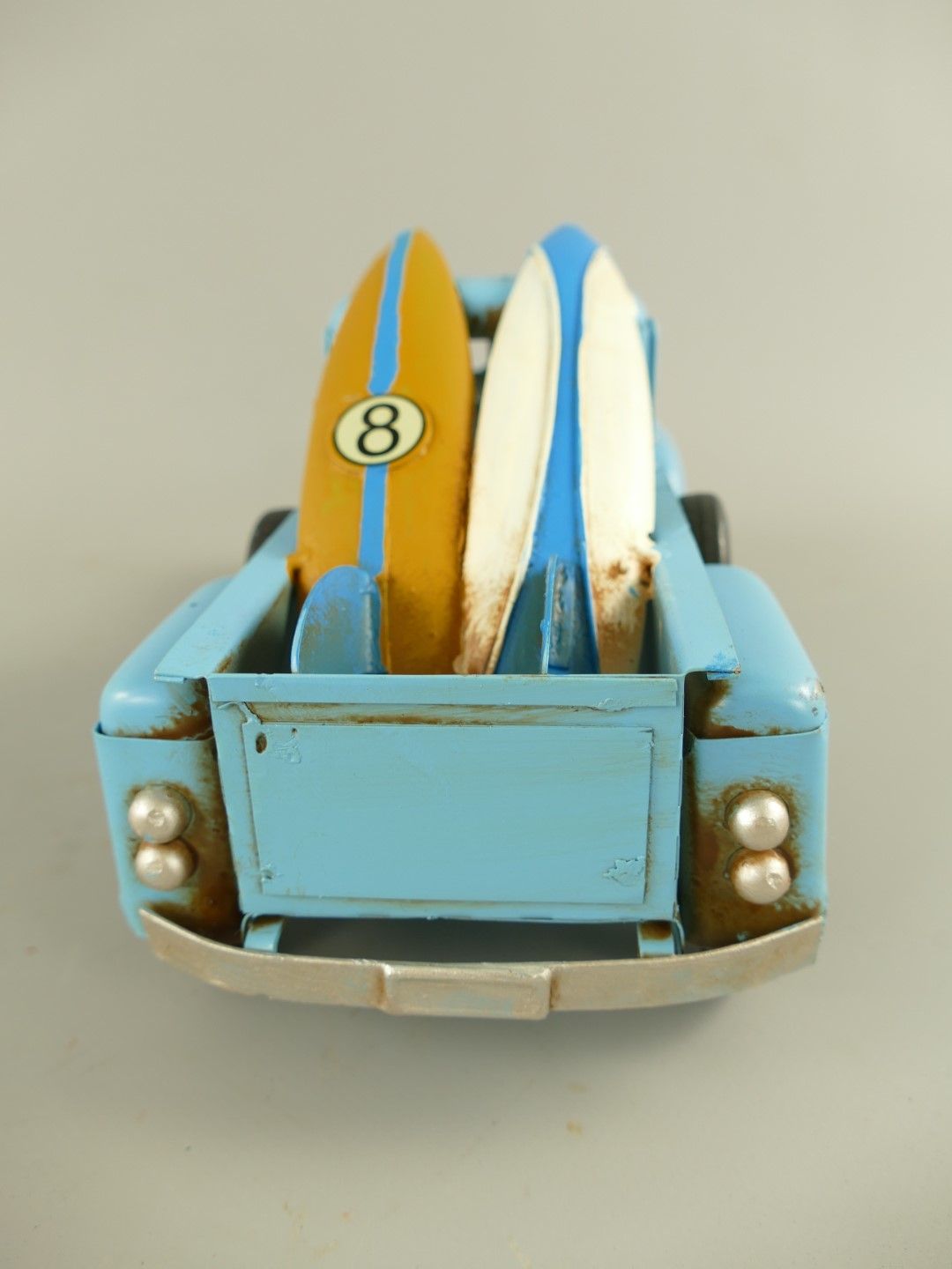 Blechmodell - Auto Pickup, US-Truck Oldtimer mit Surfbrettern, blau, 26 cm