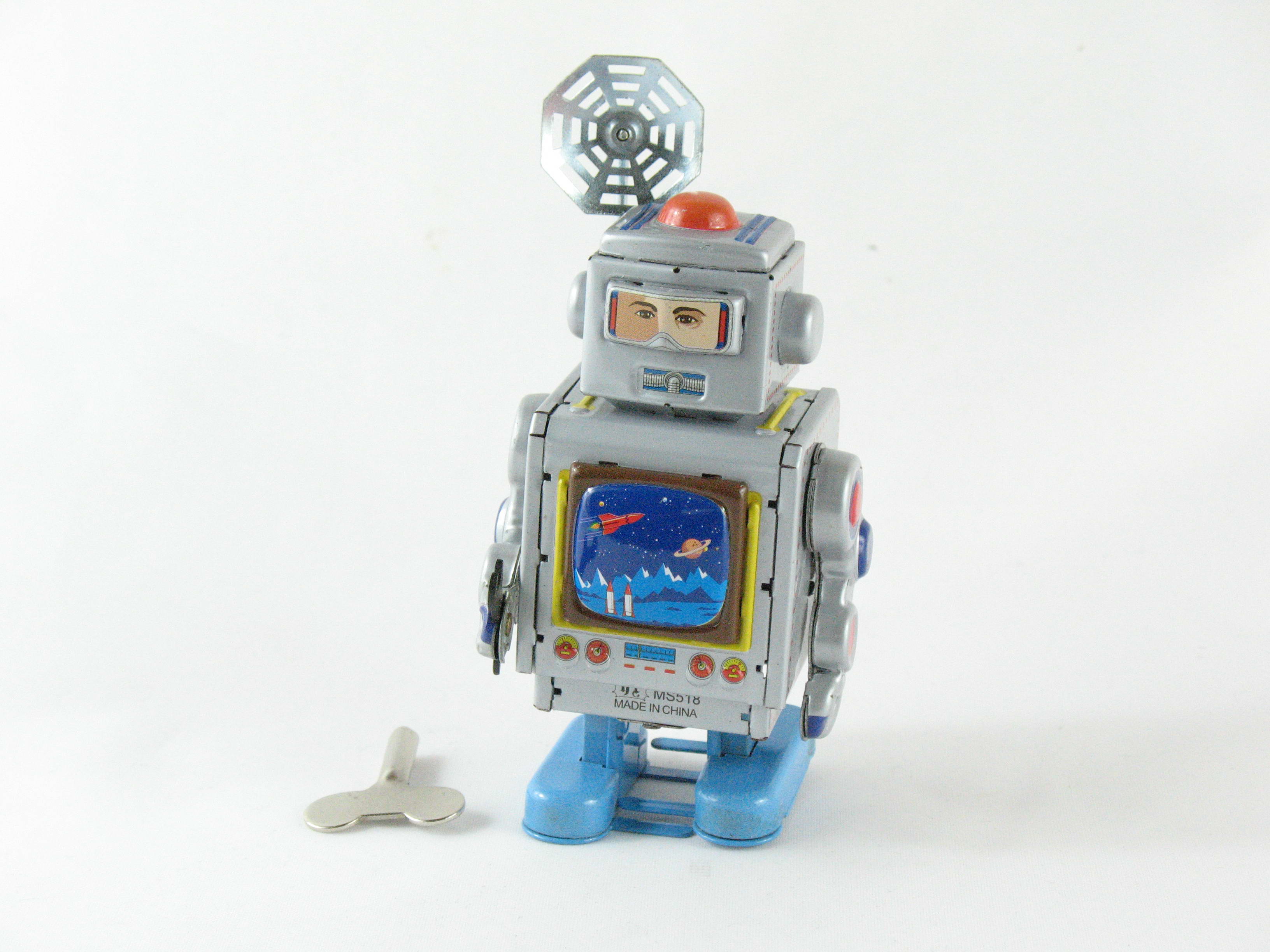 Blechspielzeug - Roboter mit Satellitenantenne, silber