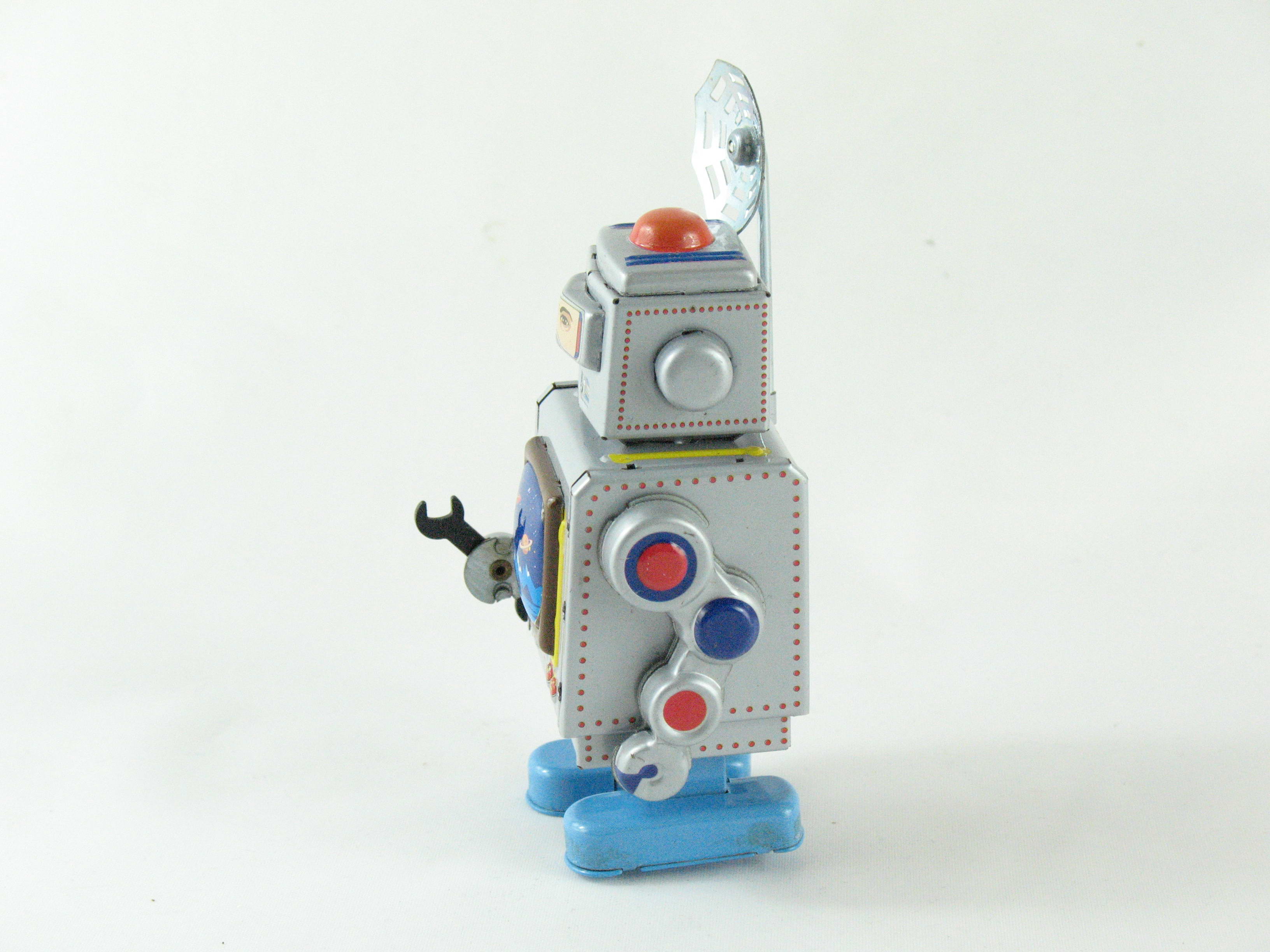 Blechspielzeug - Roboter mit Satellitenantenne, silber