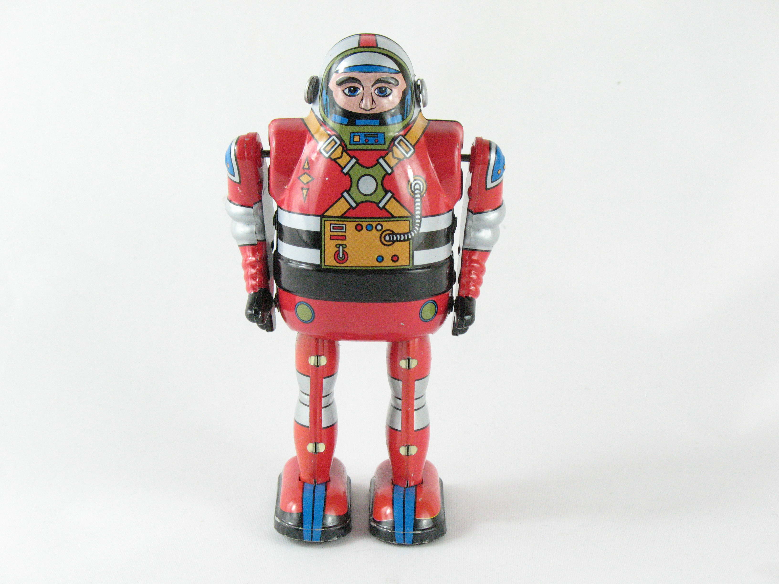 Blechspielzeug - Roboter Astronaut mit beweglichen Armen, rot, ca. 13 cm