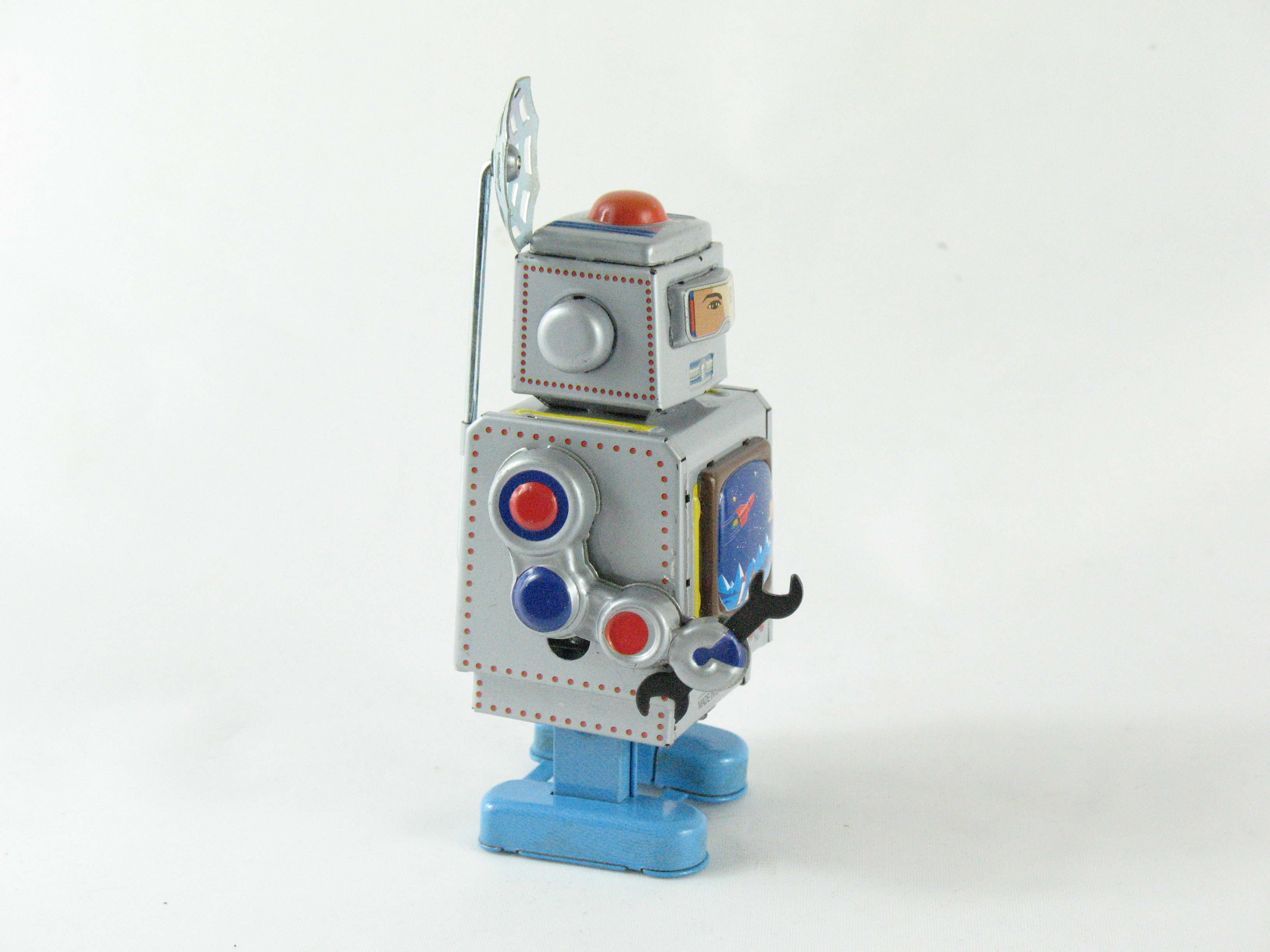 Blechspielzeug - Roboter mit Satellitenantenne, silber