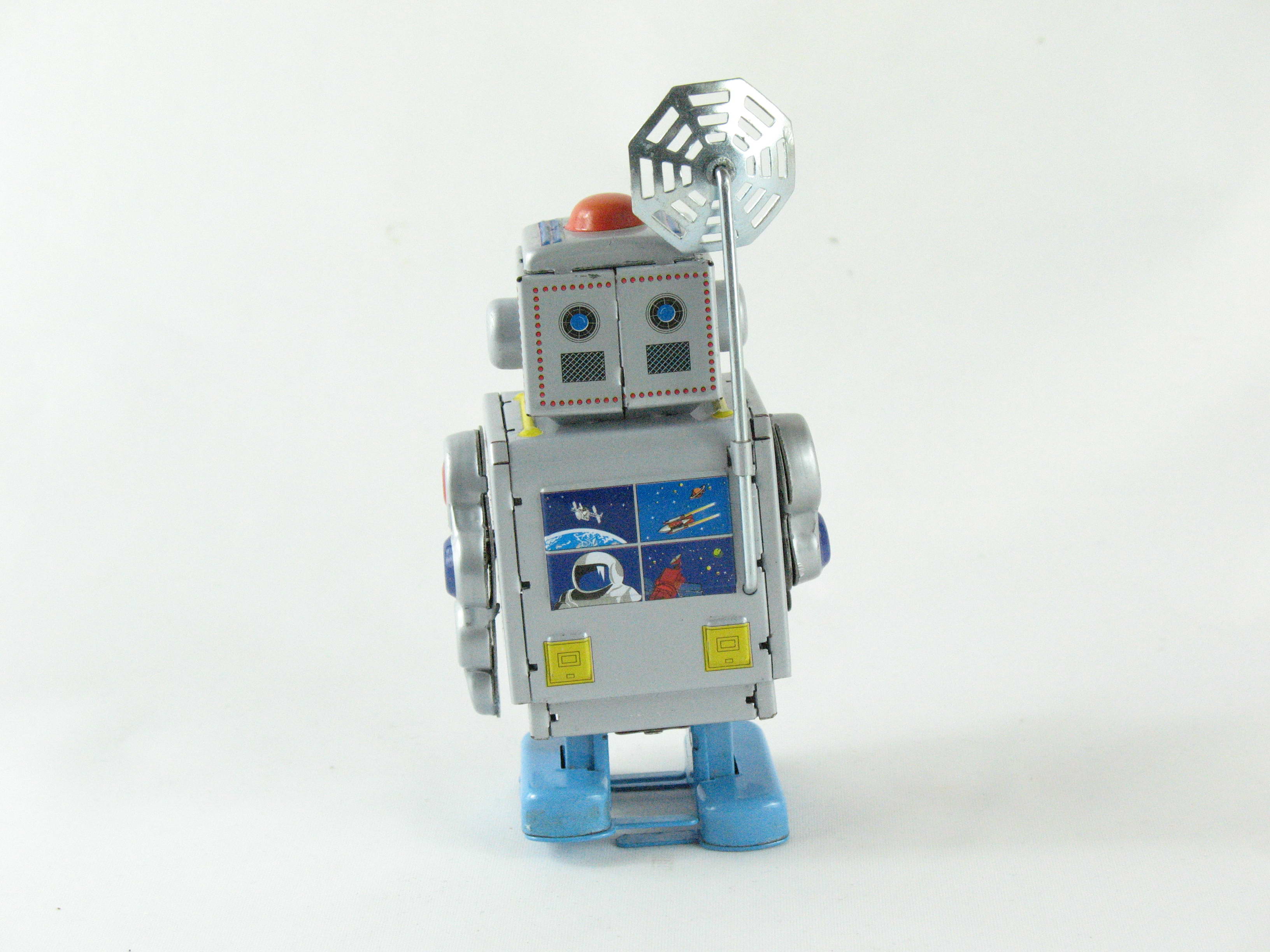 Blechspielzeug - Roboter mit Satellitenantenne, silber