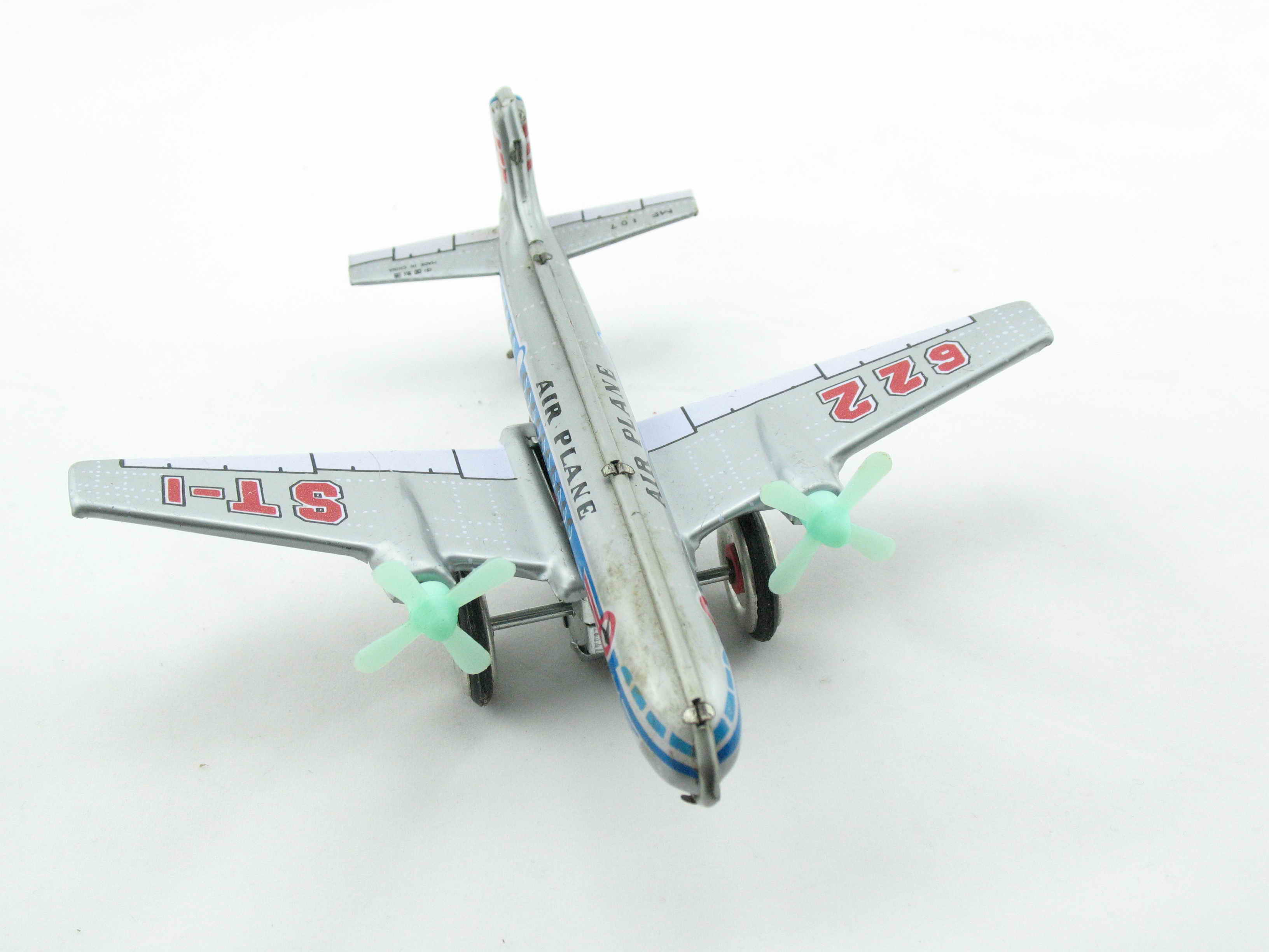 Blechspielzeug - Propellerflugzeug, silbern