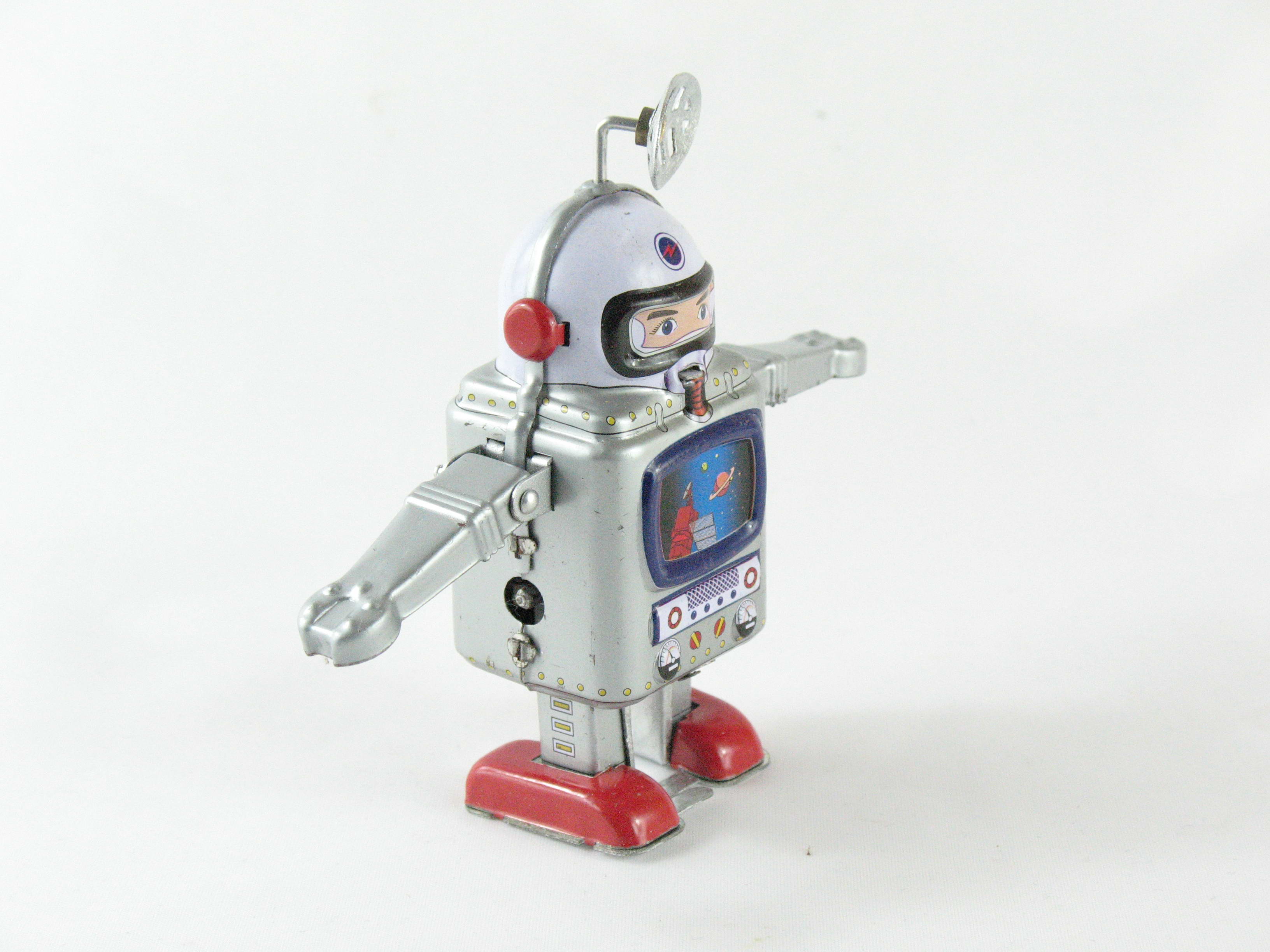 Blechspielzeug - Roboter Astronaut mit Monitor und Antenne