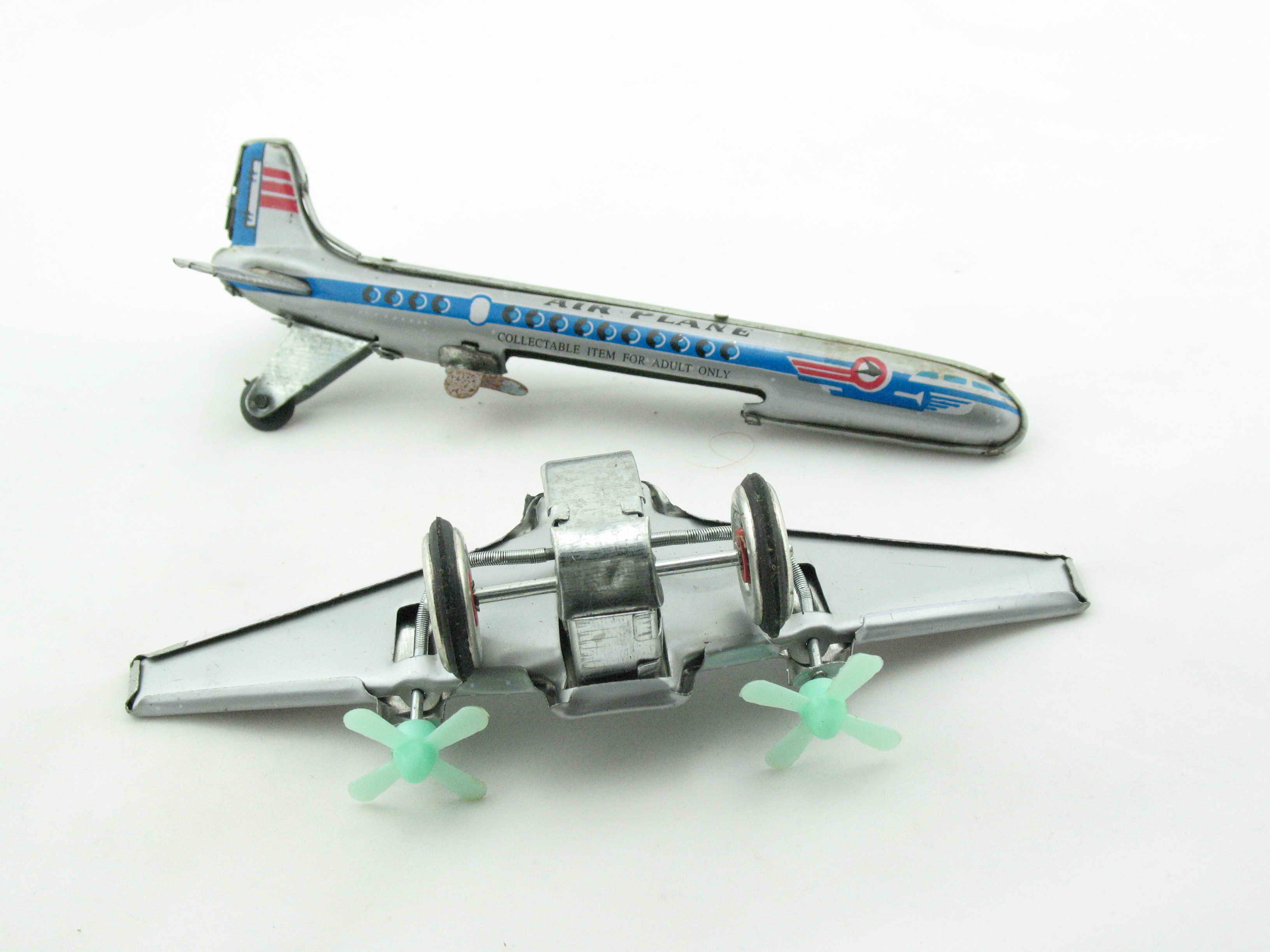 Blechspielzeug - Propellerflugzeug, silbern