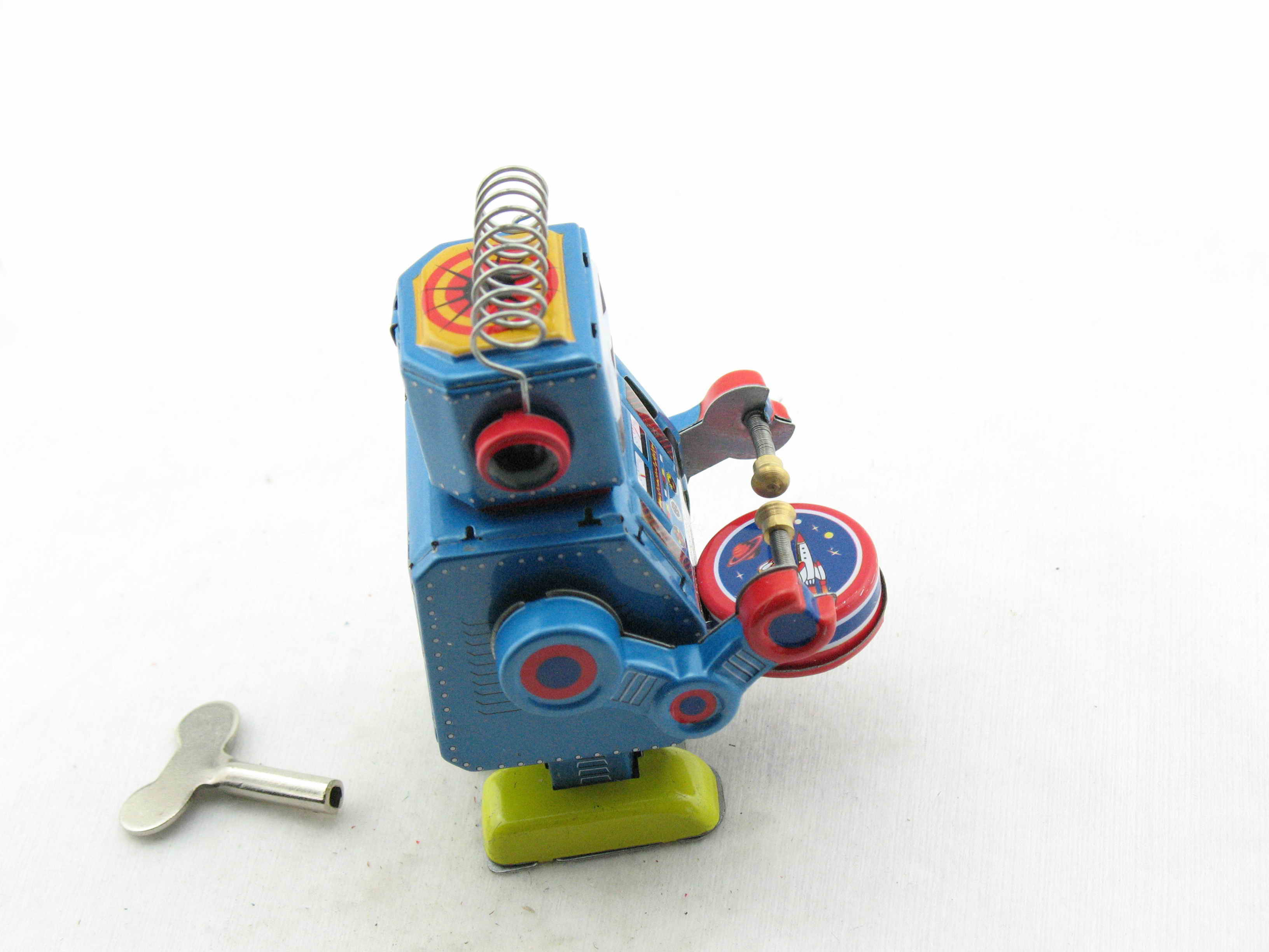 Blechspielzeug - Roboter trommelnd, 10 cm blau mit Trommel