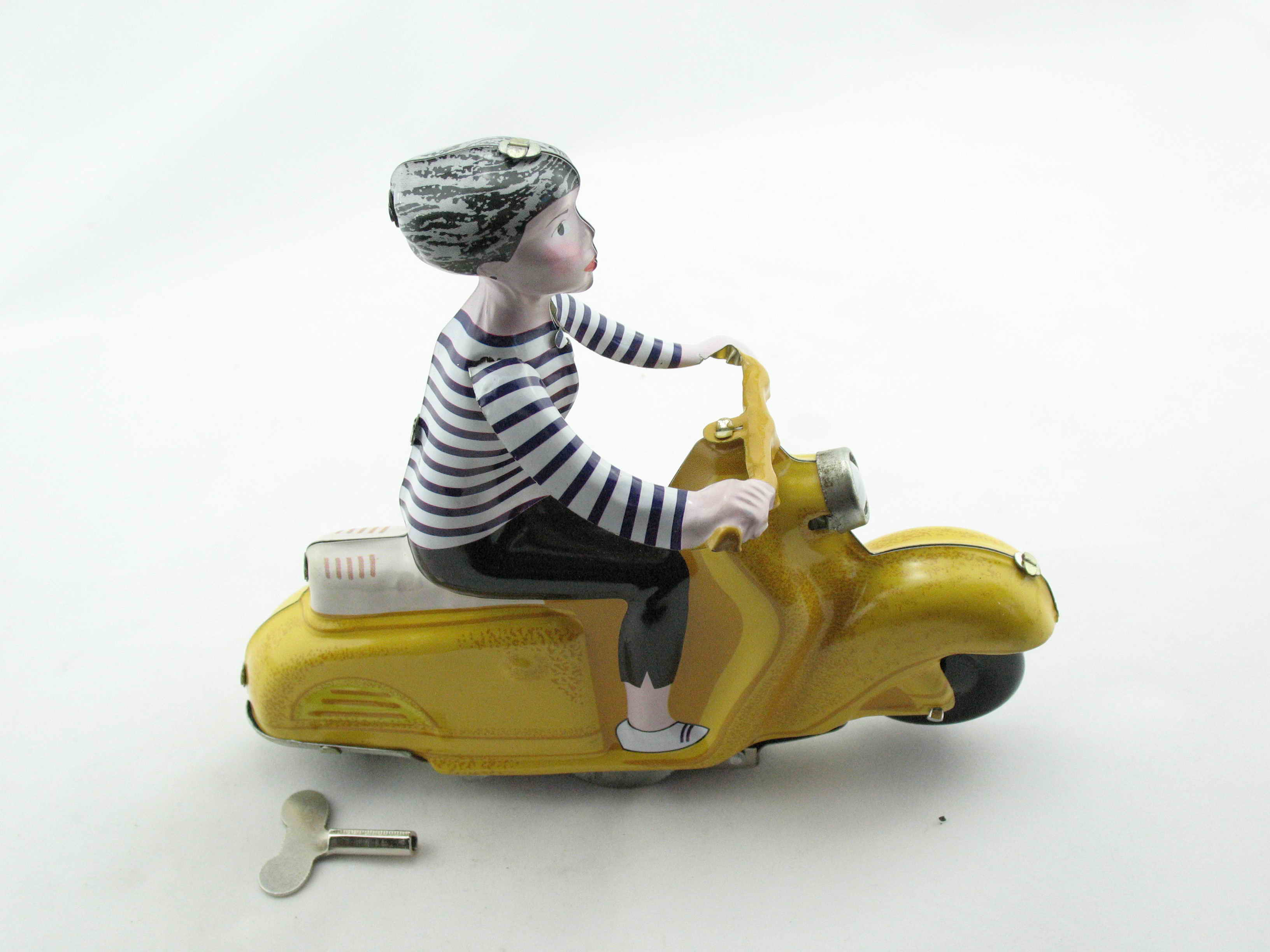 Blechspielzeug - Motorrad Scooter Girl auf Motorroller, gelb