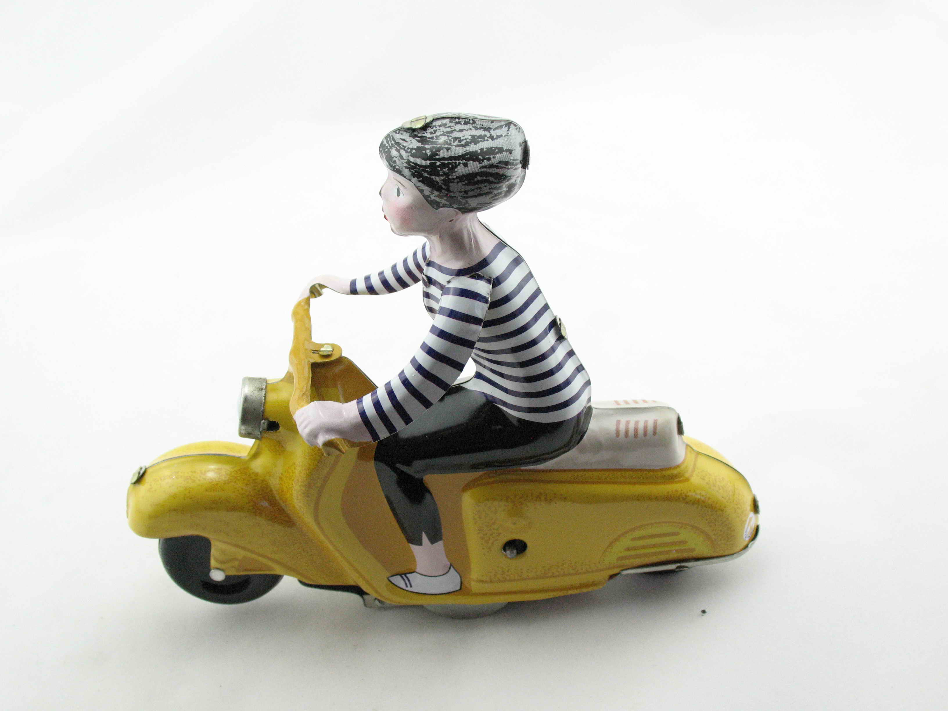 Blechspielzeug - Motorrad Scooter Girl auf Motorroller, gelb