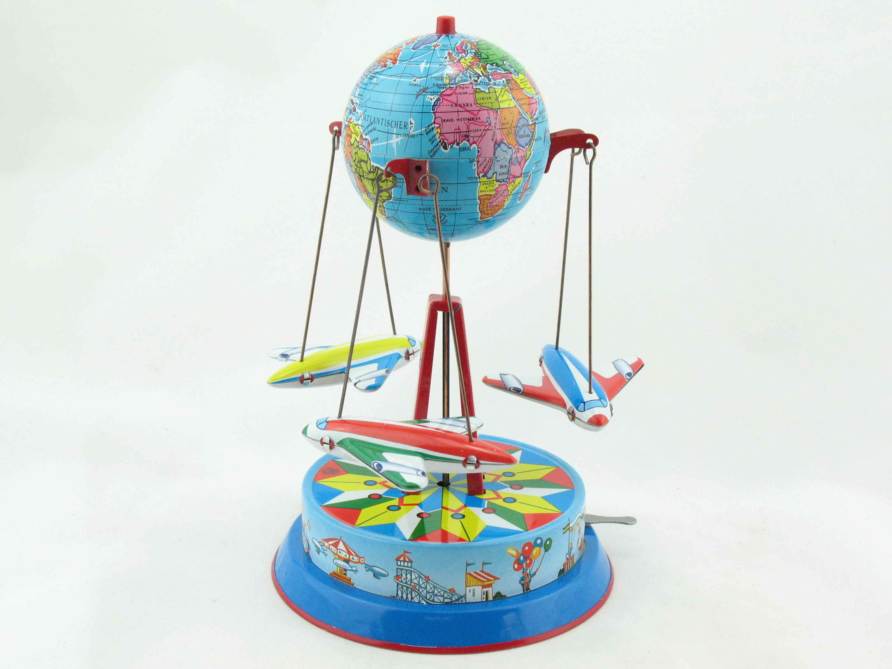Blechspielzeug - Karussell Globus mit 3 Fliegern, made in Germany