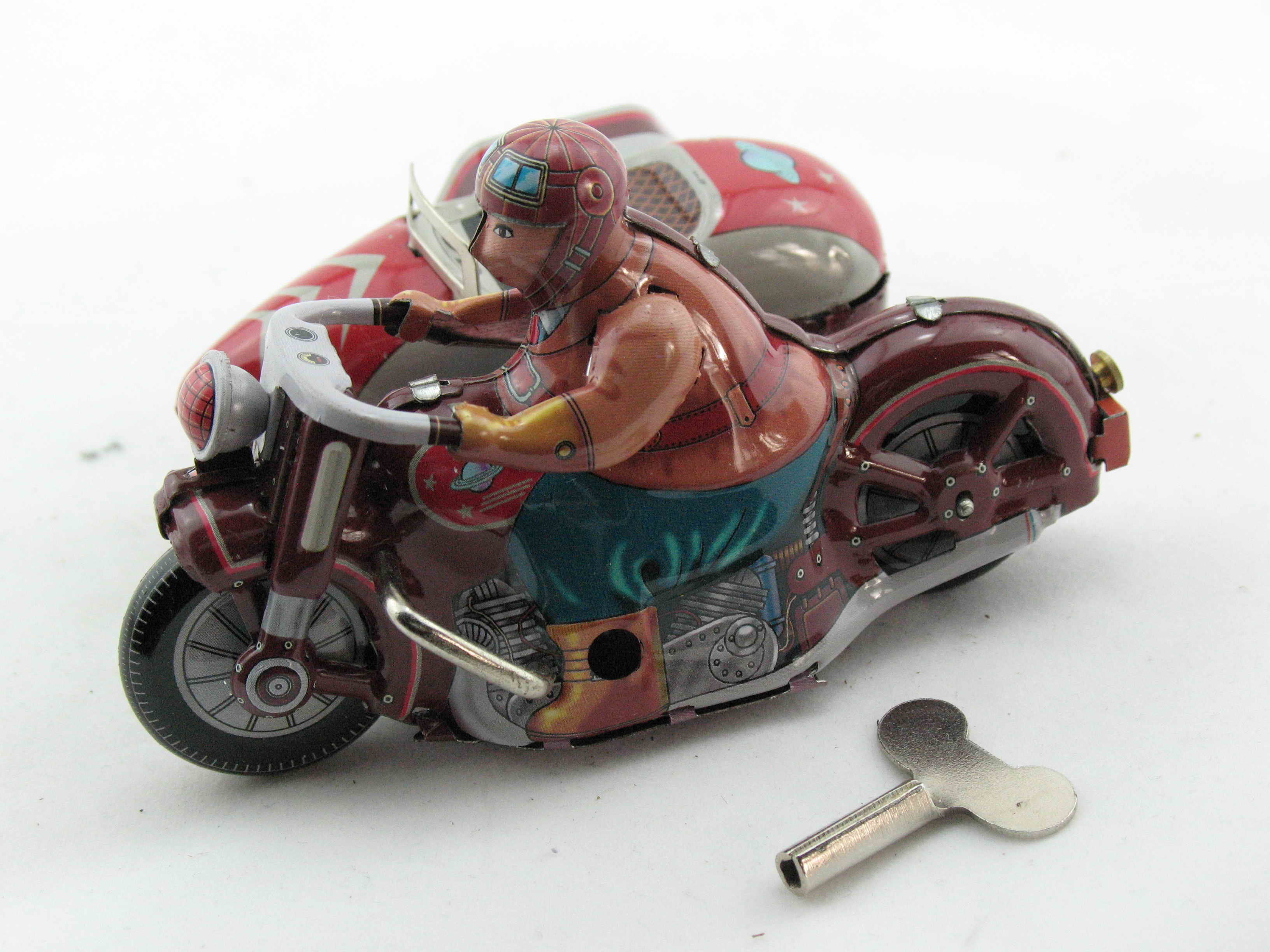 Blechspielzeug - Motorrad mit Beiwagen, rot