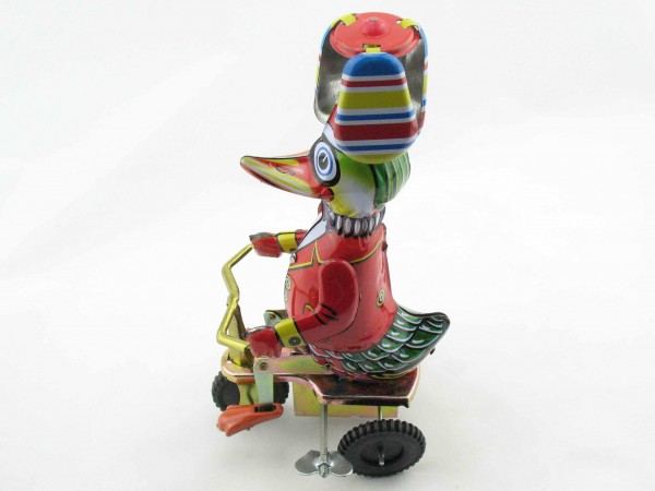 Blechspielzeug - Propeller-Ente auf dem Fahrrad